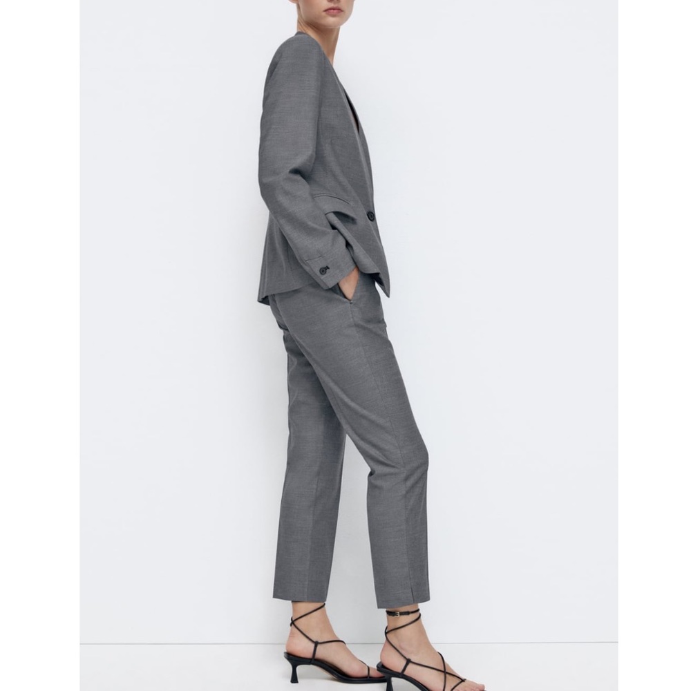 NEW! Zara SUIT SET Heathered Tailored Blazer and Cigarette Pants - Picture 3 of 16